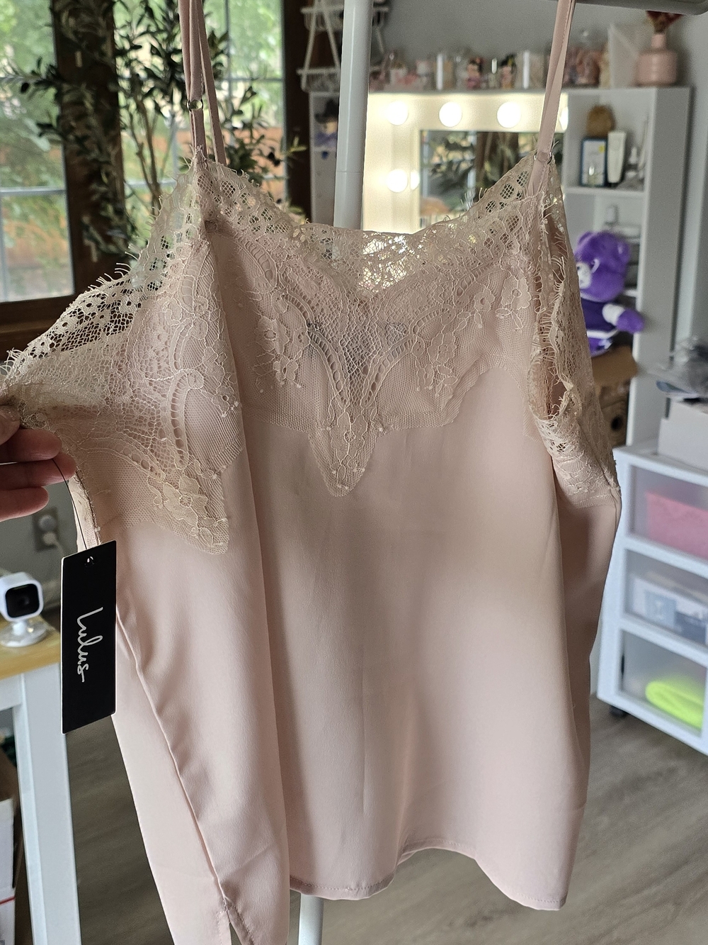 Lulu's Blush Pink Lace-Trim Satin Cami